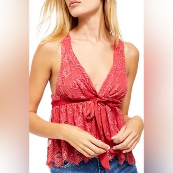 Free People, Chante Lace Tie Tank Top, Frenchie Kiss, Size S - Picture 8 of 16